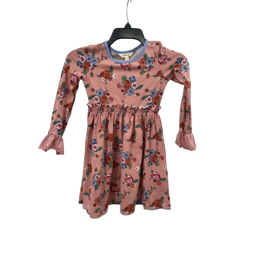 Matilda Jane Lots To Learn Dress Girls Size 6 Long Sleeve Pink Floral Dress